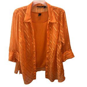 Club Z Collection Womens 2X Orange 3/4 Sleeve Button Up 2 Piece Top Shirt